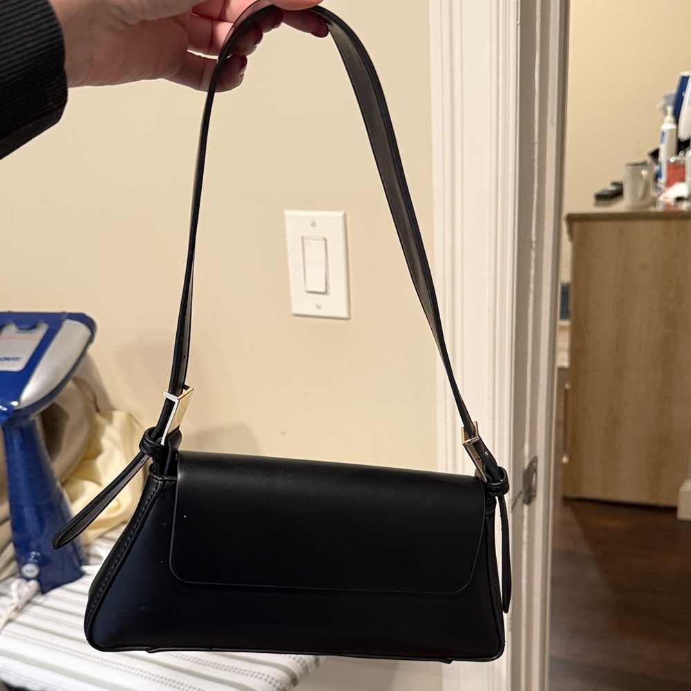 Zara Black Shoulder Bag with Gold Accents